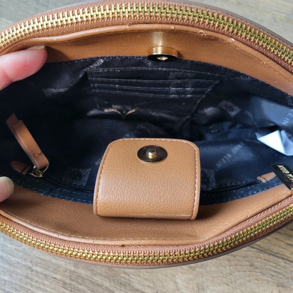 Anne Klein Multi Color Snakeskin Crossbody Bag Triple Compartment Brown Strap